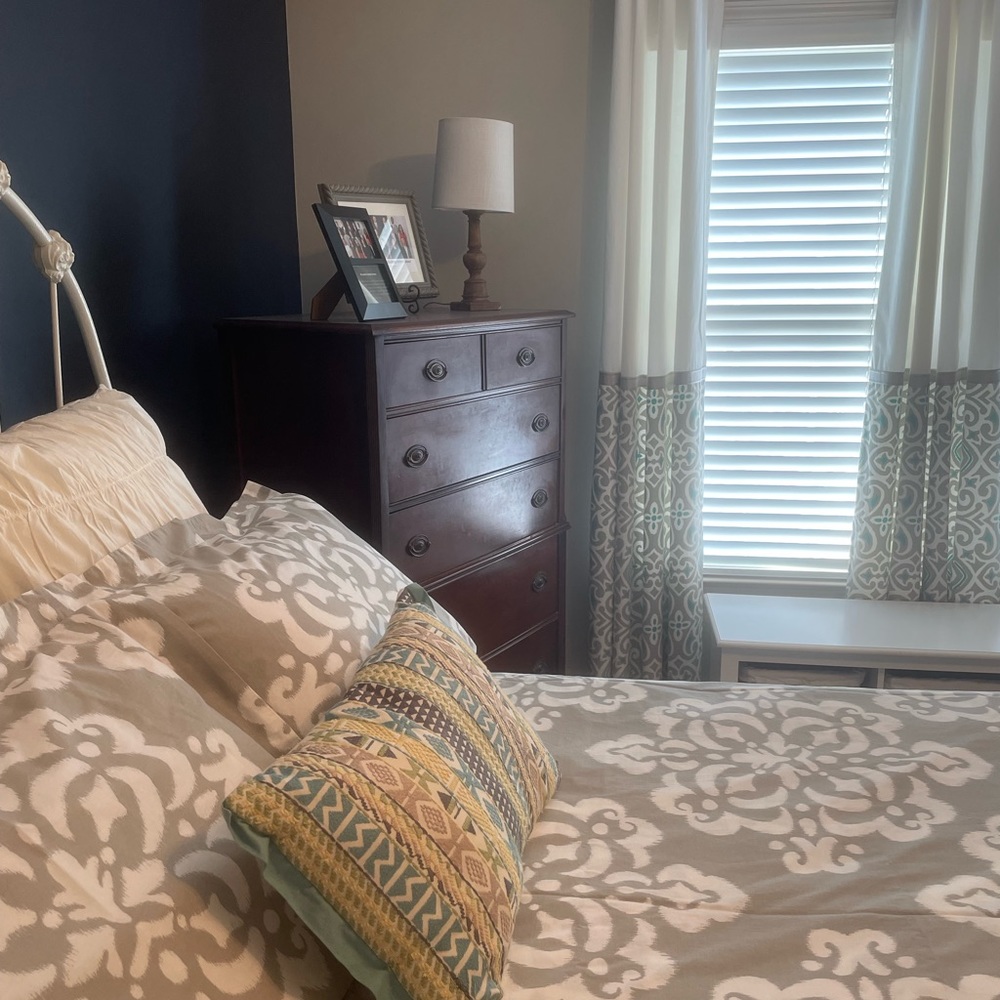 White, Teal, and Gray 2 Panel Grommet Curtains